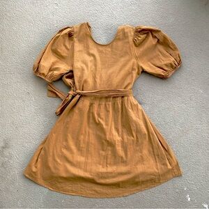 Banana Republic Linen Tan Puff Sleeve Dress